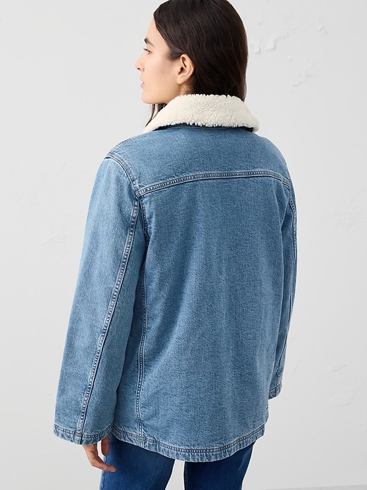Oversized Sherpa Denim Jacket Sherpa Lined Denim Oversized Denim Sherpa Jacket Oversized Sherpa Lined  Denim Jacket Dark Wash Dark Wash
