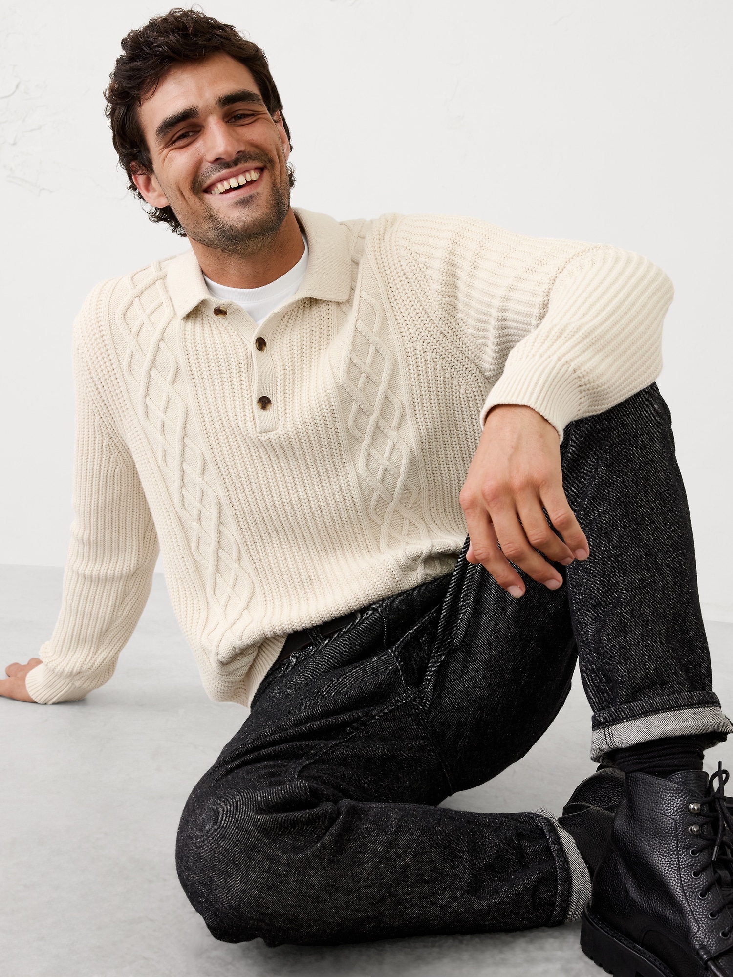 Cable Sweater Polo - Stone Washed