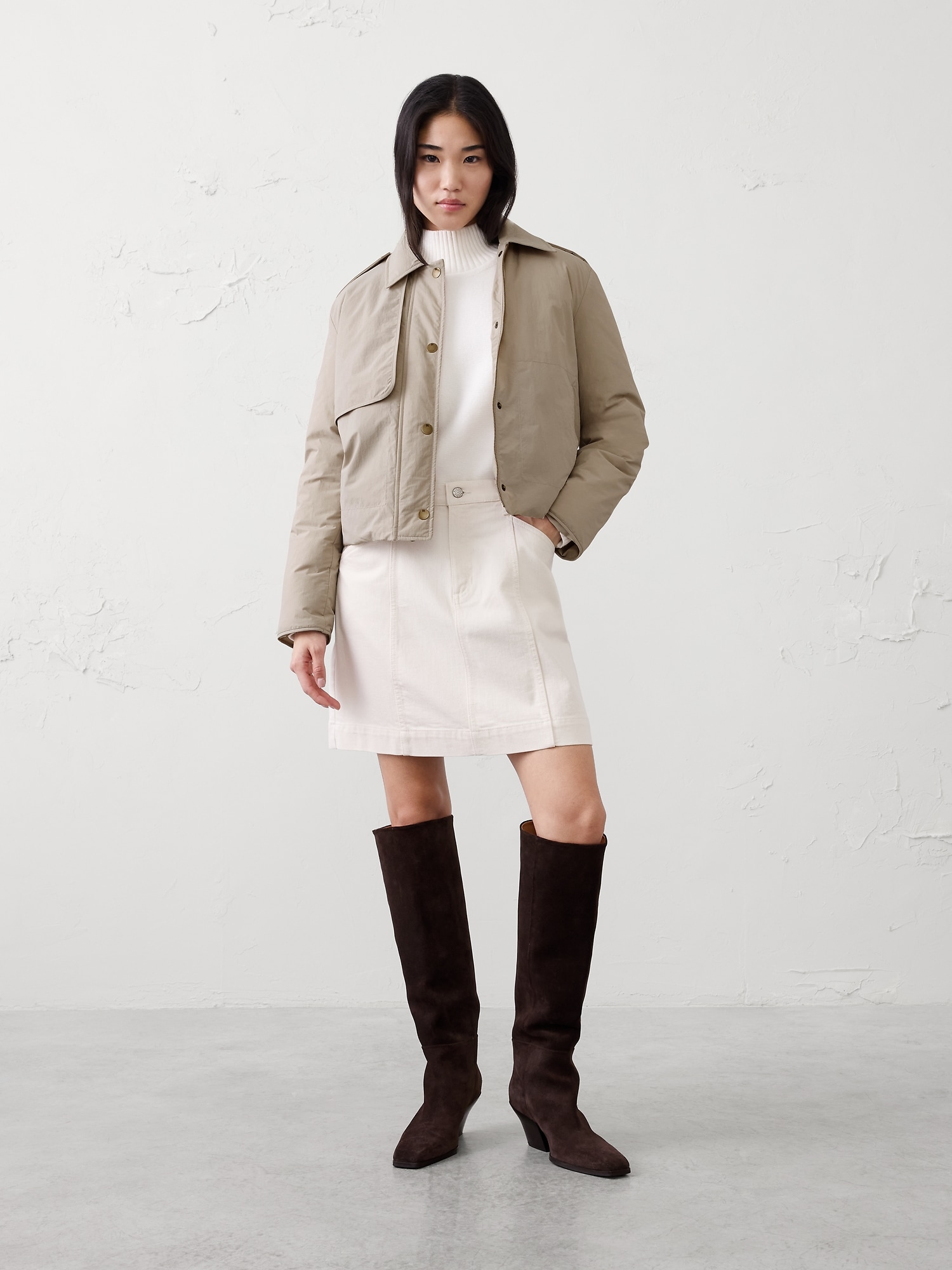 Cropped Trench Puffer Jacket