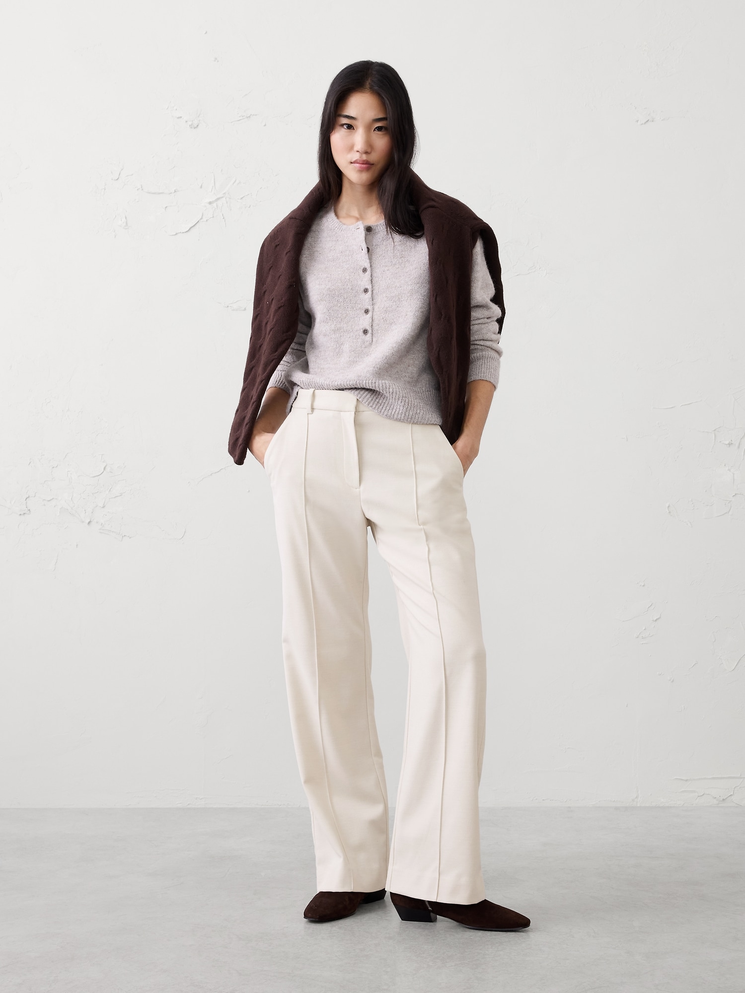Wide-Leg Ultra High-Rise Brushed Pintuck Trouser