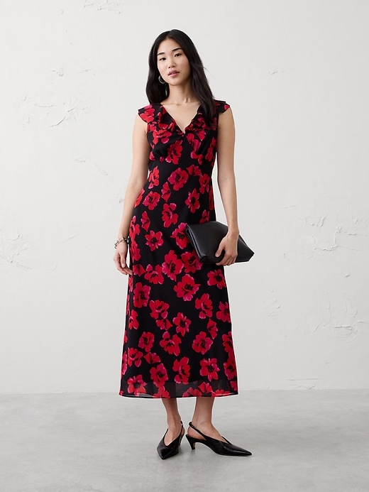 bias cut ruffle dress MOTF PREMIUM BIAS CUT RUFFLE TRIM DRESS