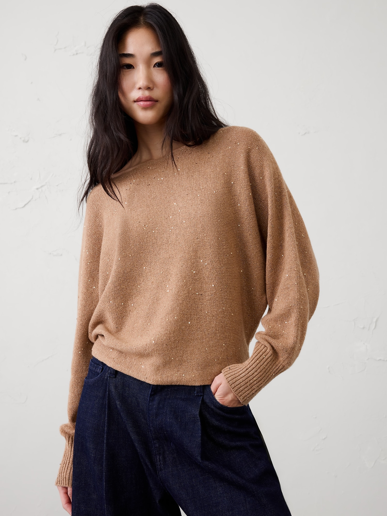 Sequin Boatneck Pullover Sweater