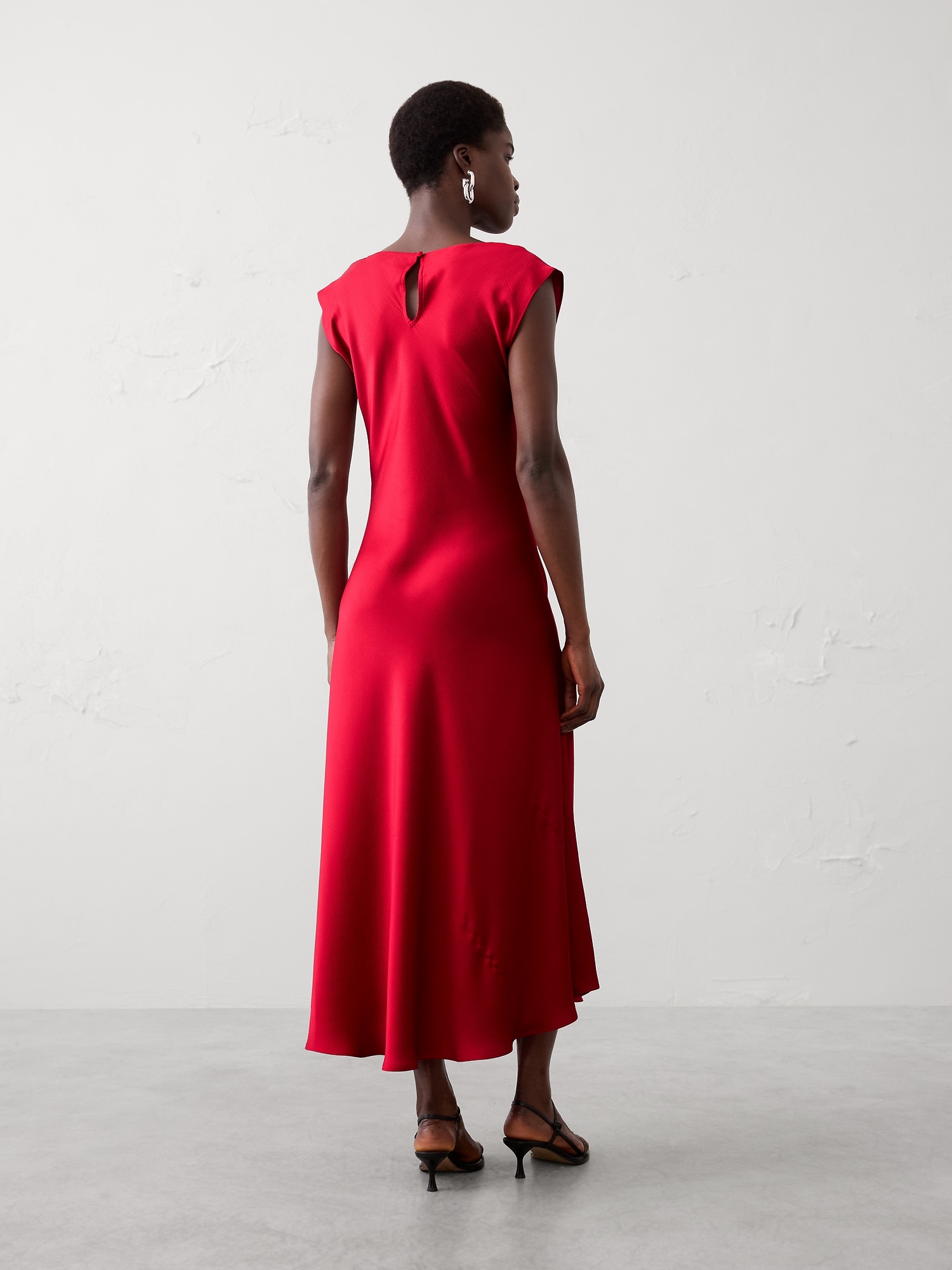 Image number 2 showing, Boatneck Twist-Front Satin Midi Dress