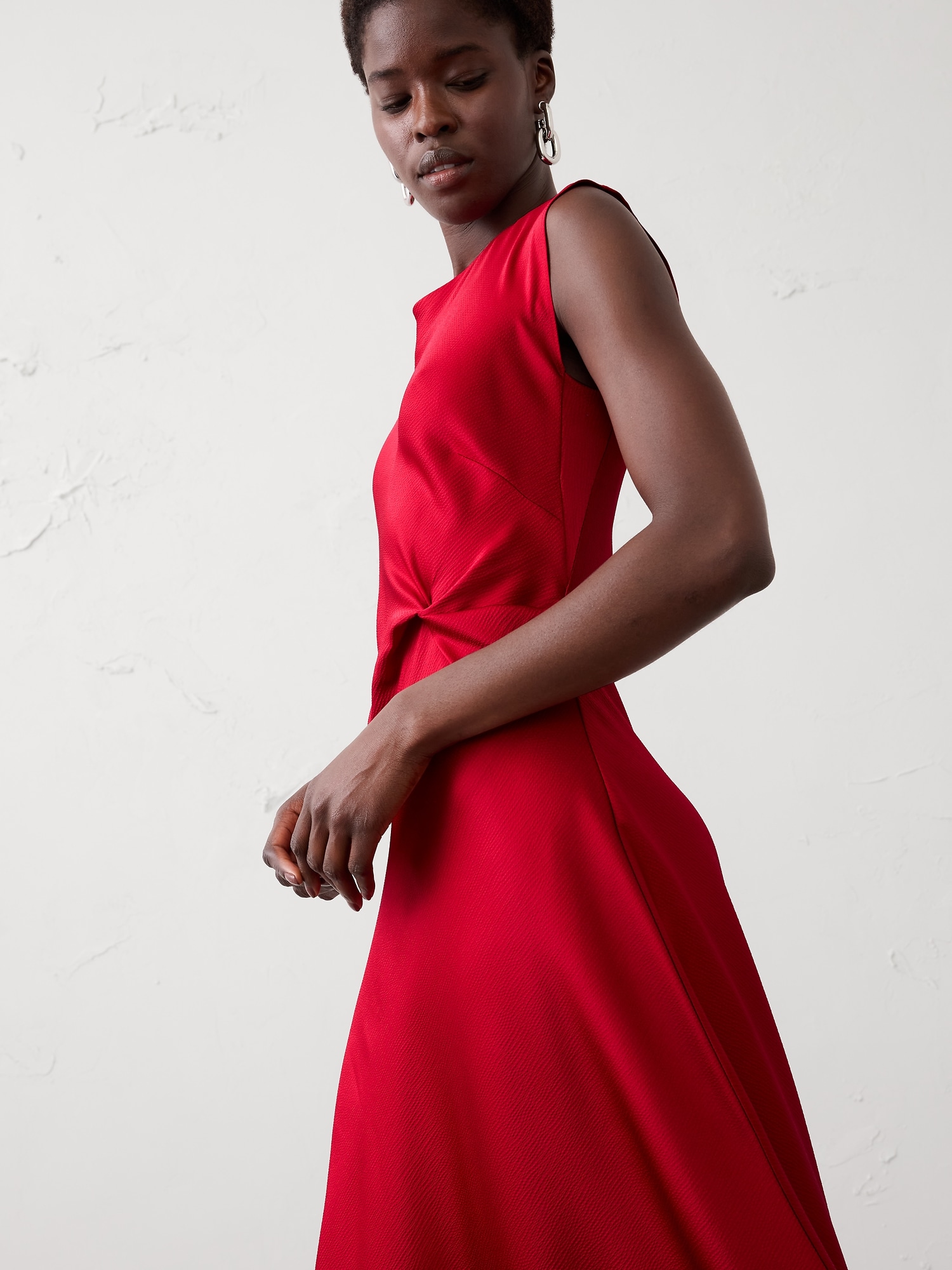 Image number 3 showing, Boatneck Twist-Front Satin Midi Dress