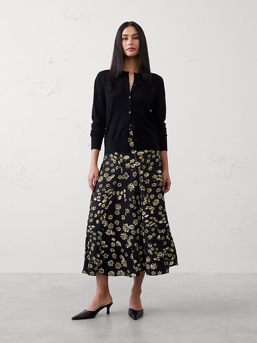 Godet Sheen Midi Skirt