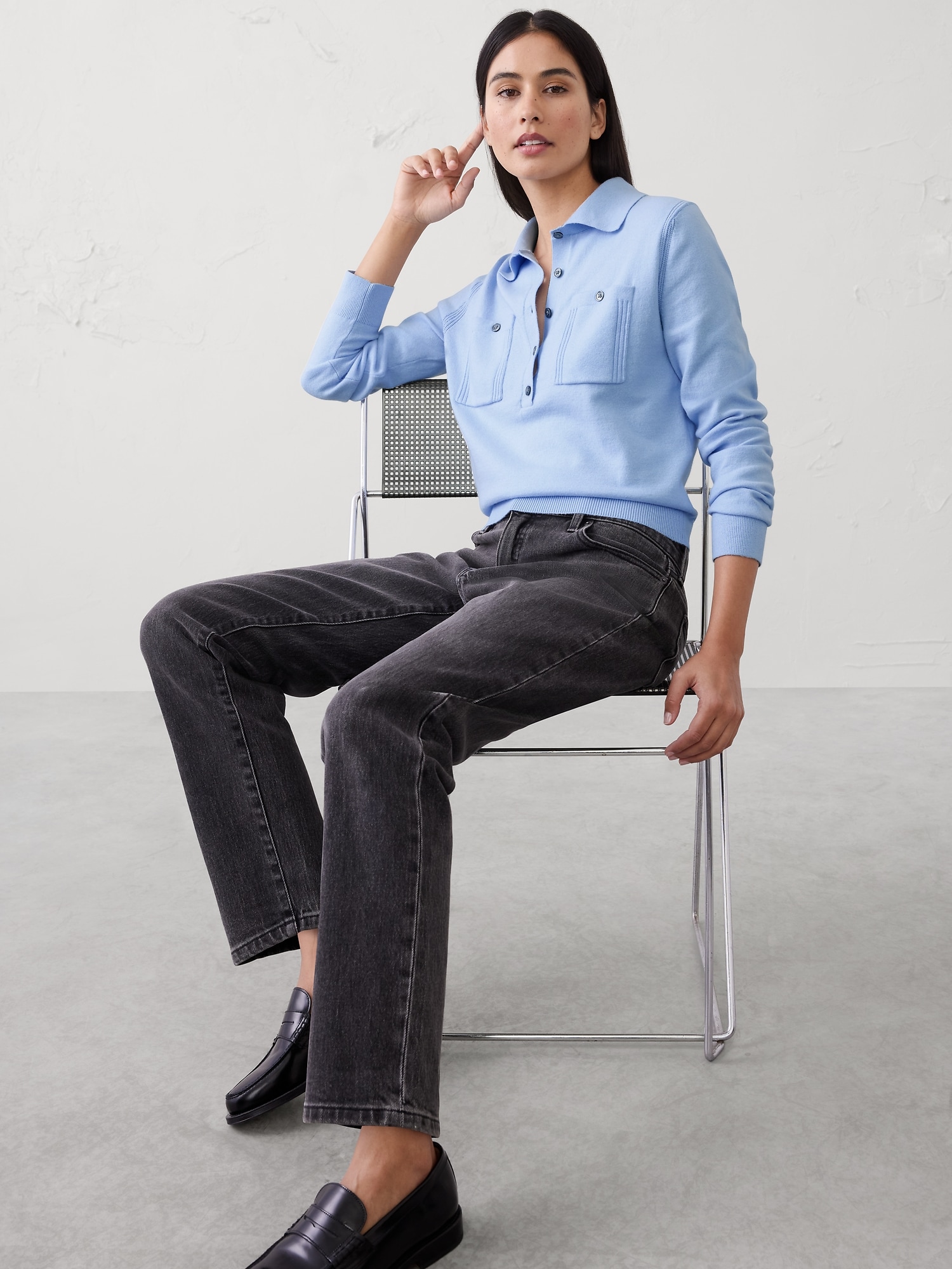 Cloud Soft Polo Henley Pullover Sweater