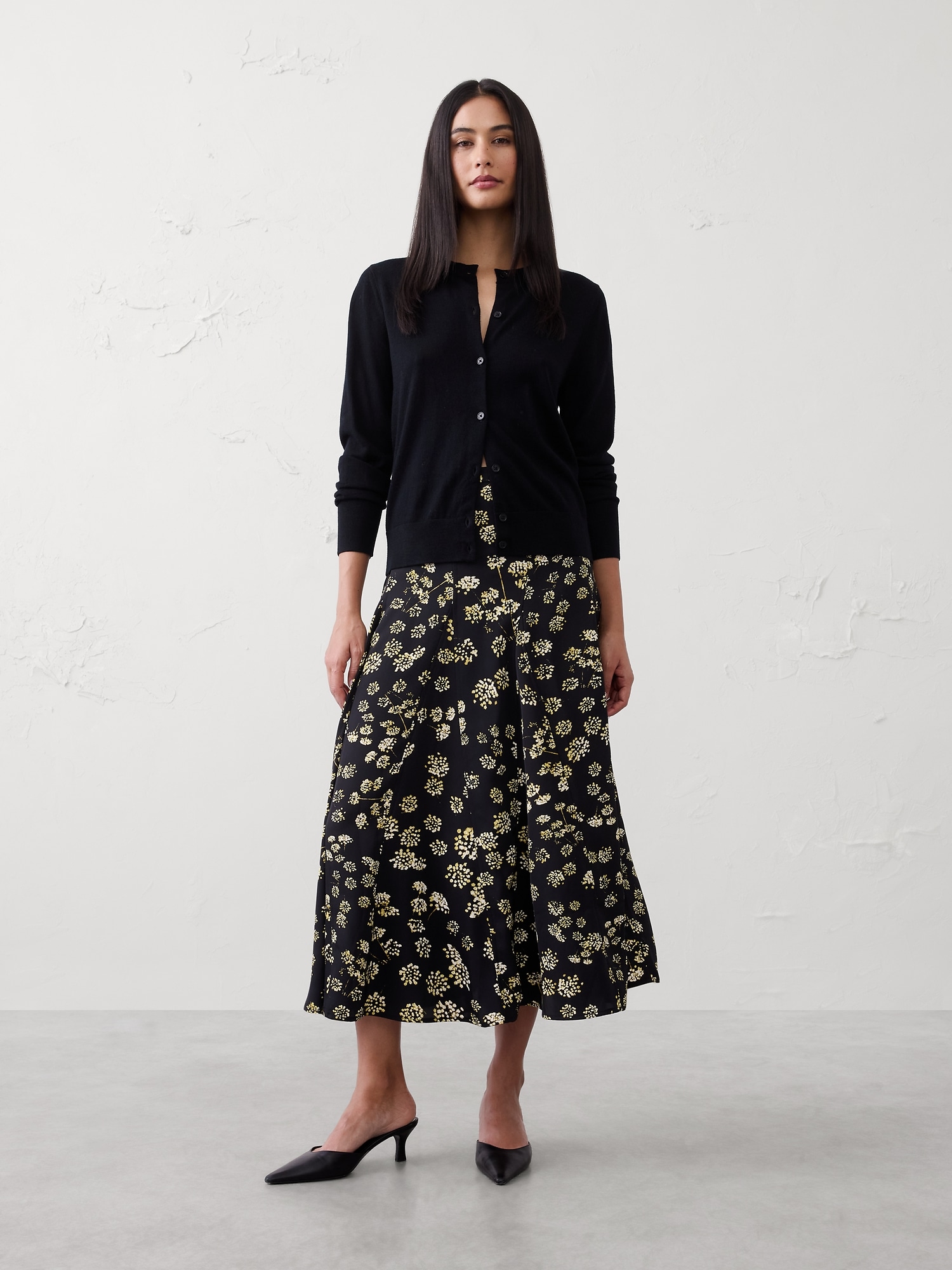 Godet Twill Midi Skirt