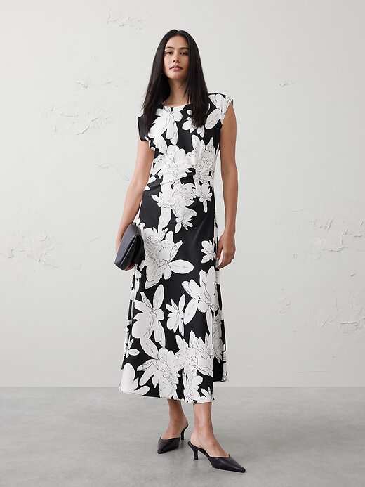 Boatneck Twist-Front Satin Midi Dress | Banana Republic Factory