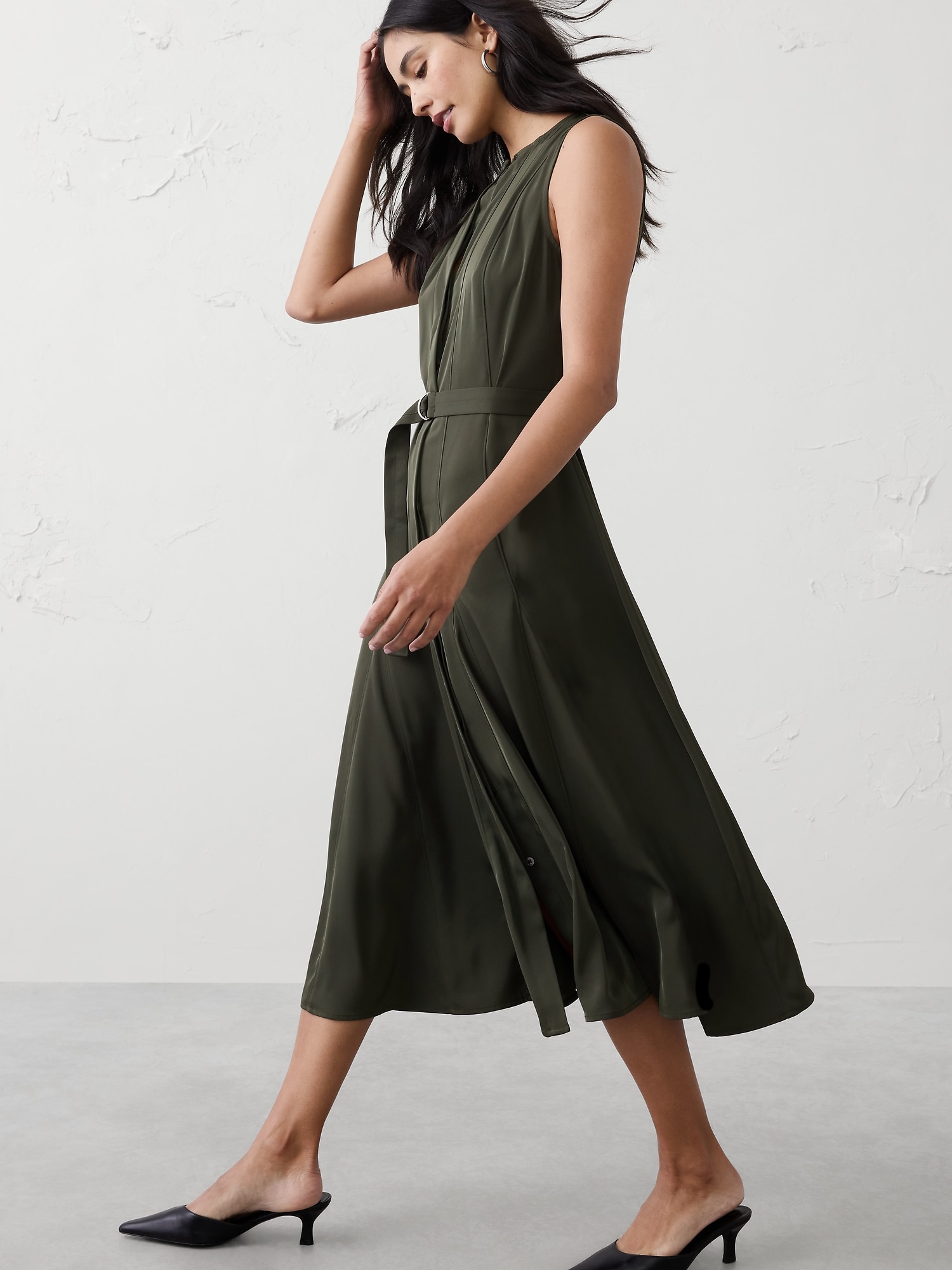 Image number 3 showing, Sheen Twill Godet Midi Dress