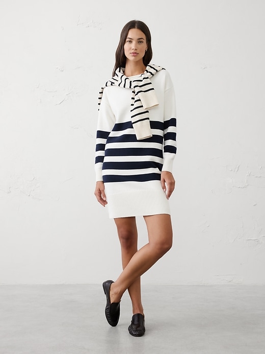 banana republic striped knit dress Banana Republic Striped Navy Dark Blue 3/4 Sleeve Mini Knit Dress Size XSmall