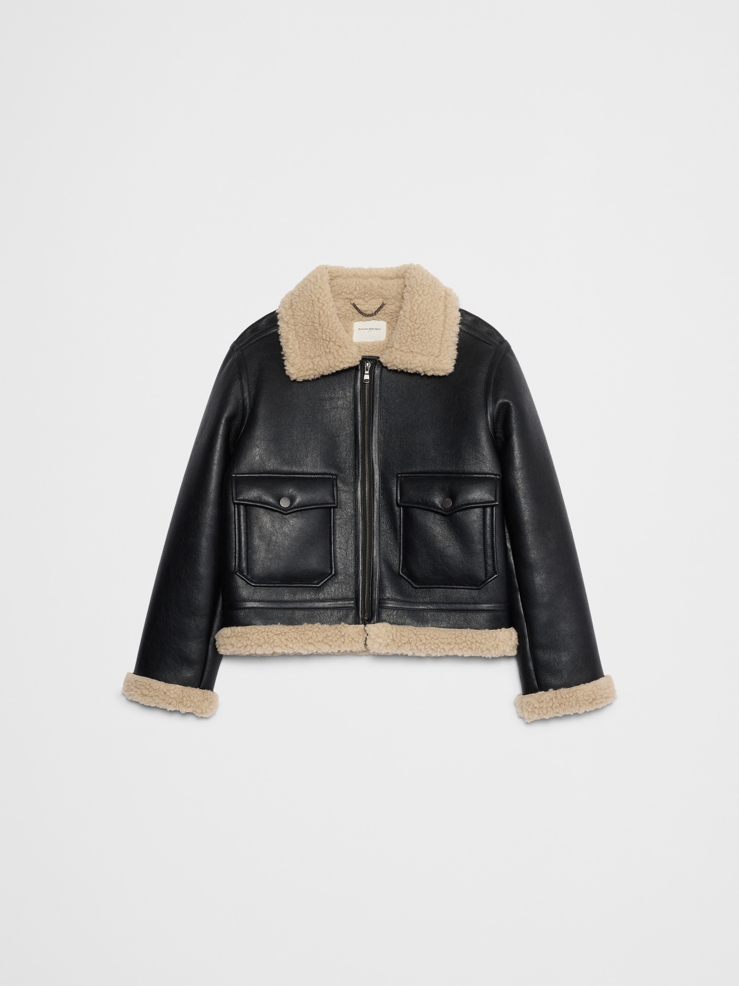 Image number 4 showing, Faux Shearling Vegan Leather Bomber Jacket