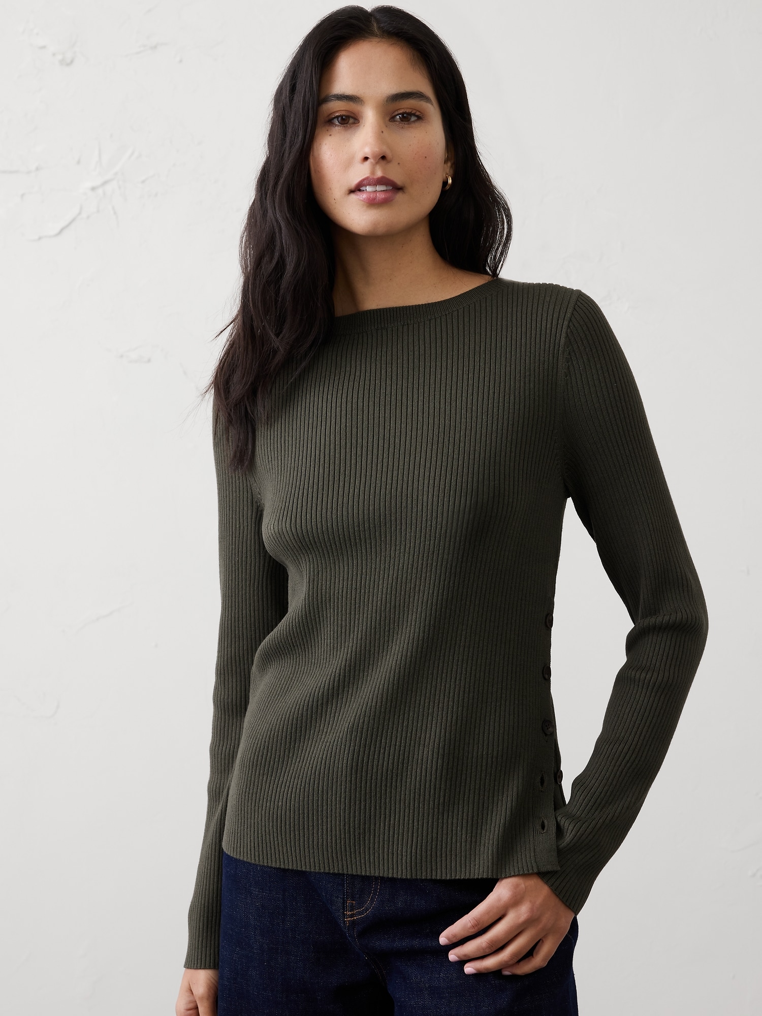 Ribbed Boatneck Pullover Sweater
