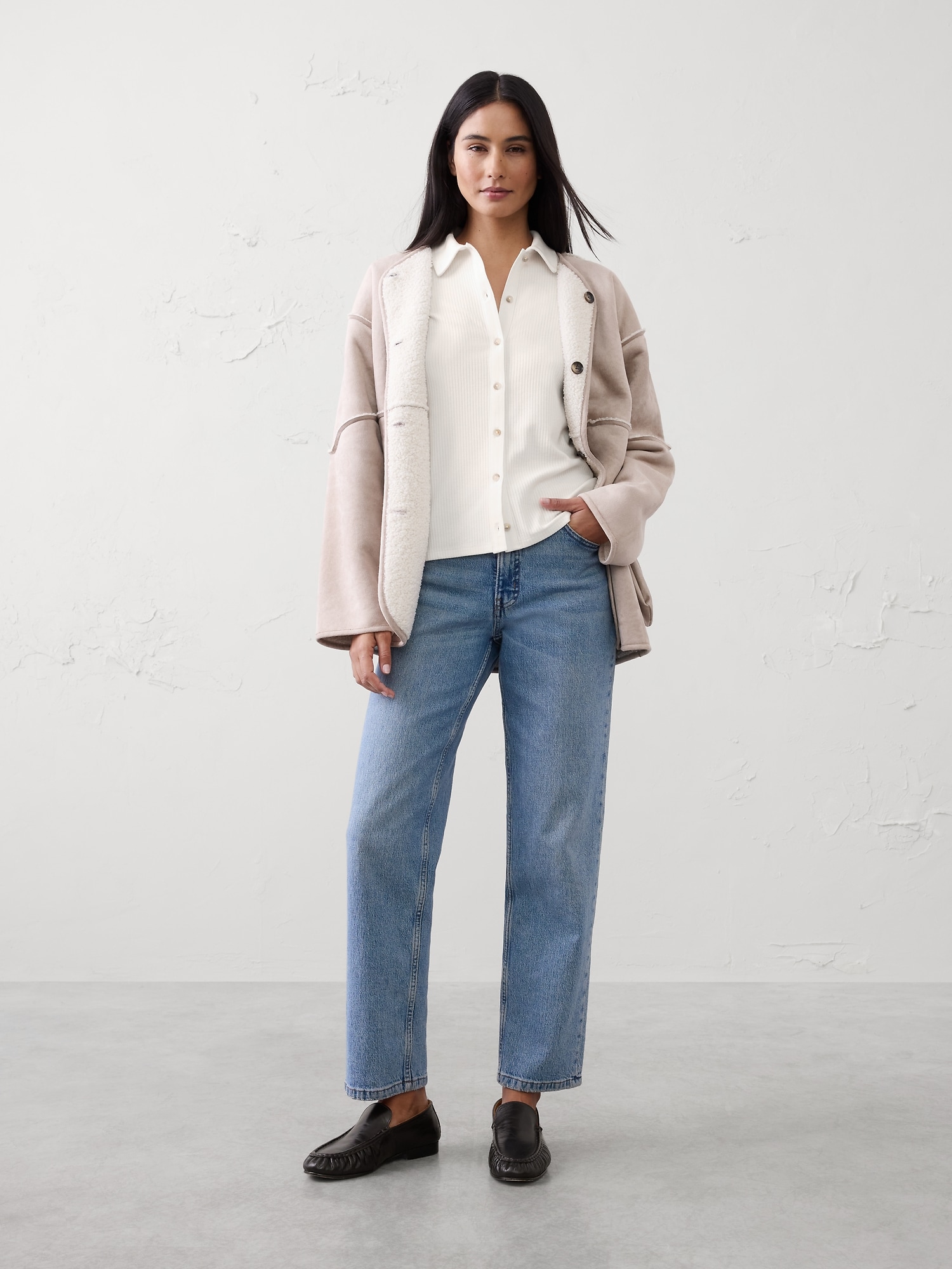 Brushed Ribbed Button Top