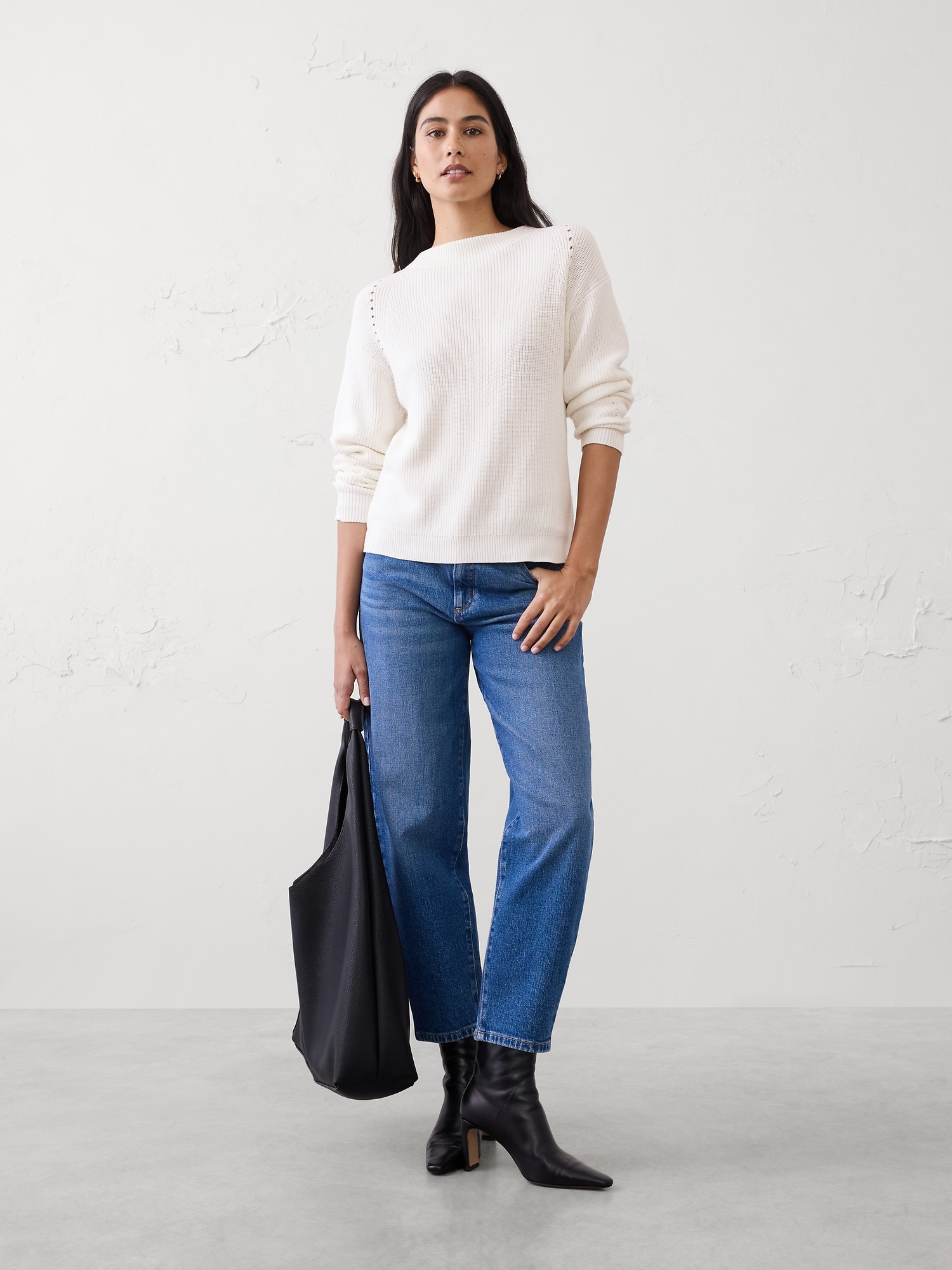 Pointelle Ribbed Pullover Sweater