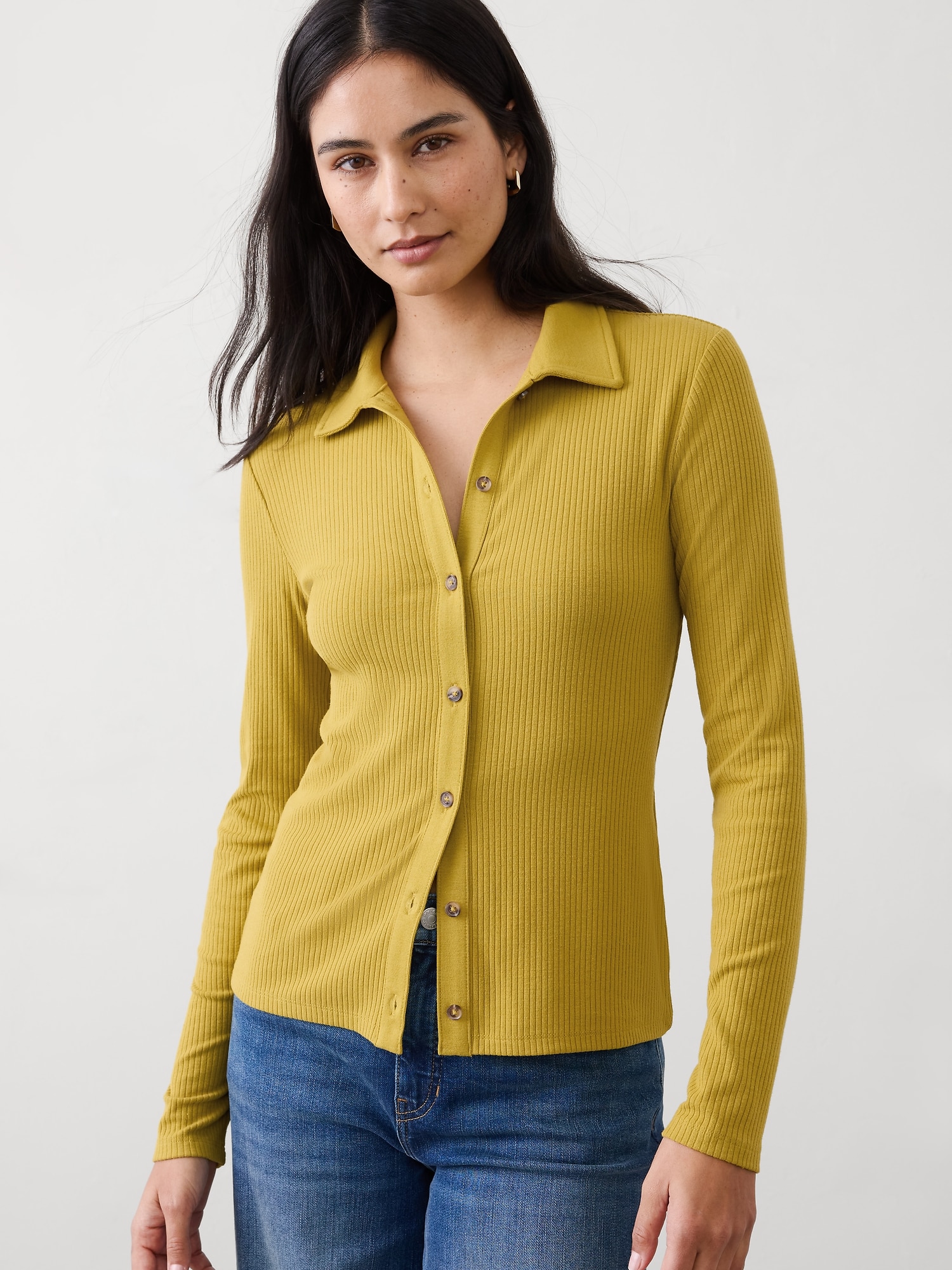 Brushed Ribbed Button Top