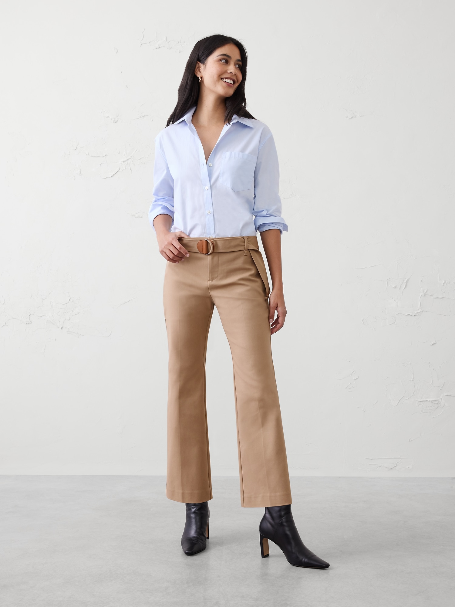 Mid-Rise Kick-Flare Sateen Ankle Pant