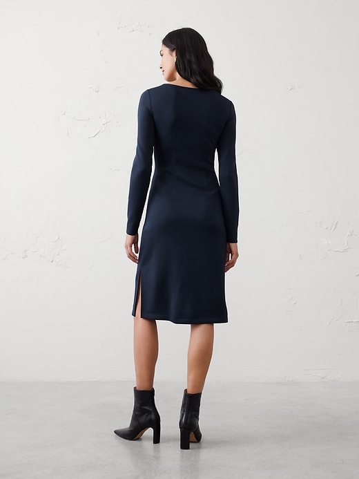Women's Soft Touch Sheath Dress Preppy Navy Petite Size M