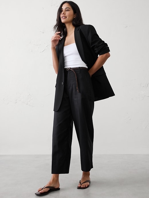 Wide-Leg High-Rise Twill Crop Pant