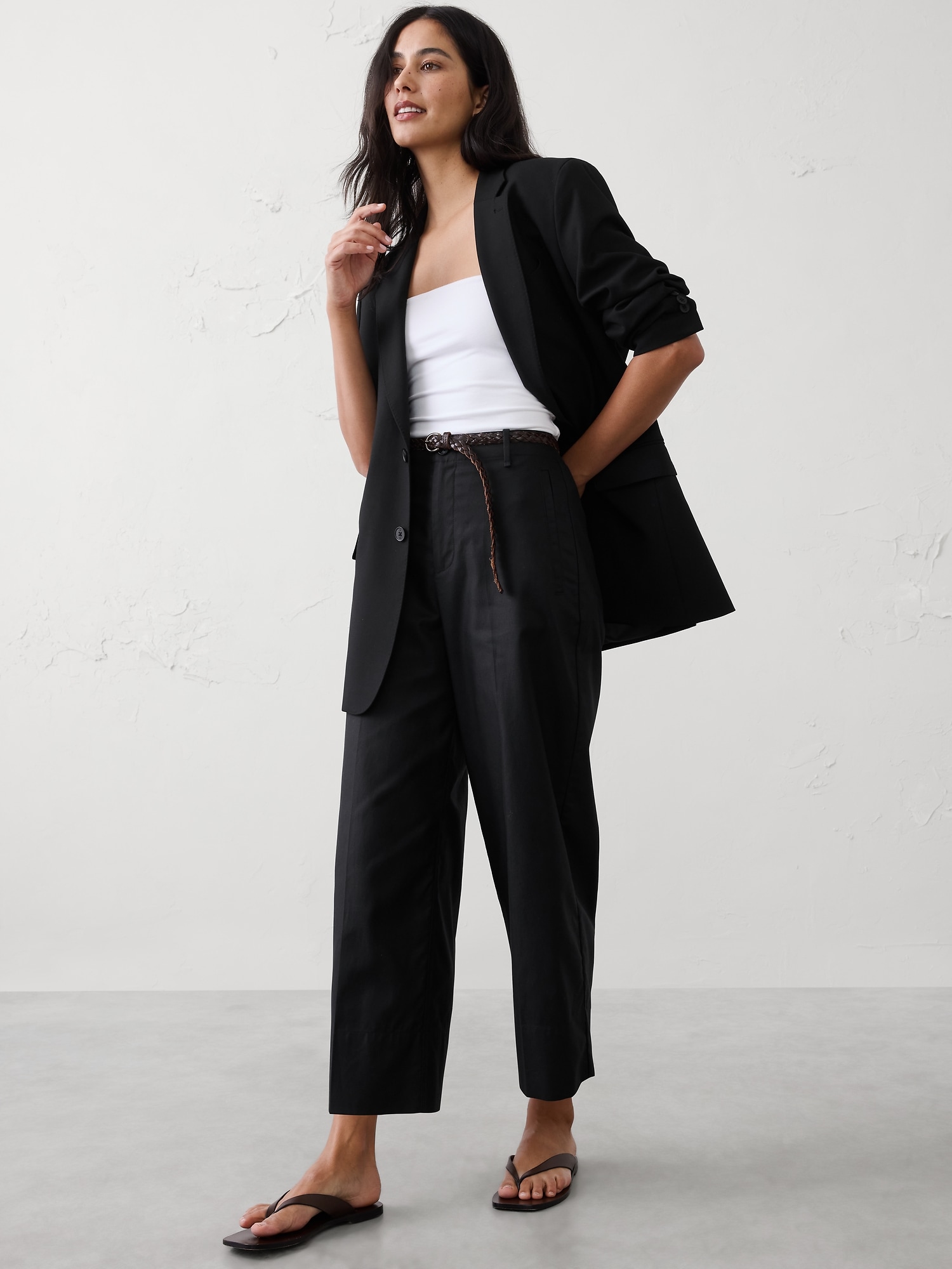 High-Rise Wide-Leg Twill Crop Pant