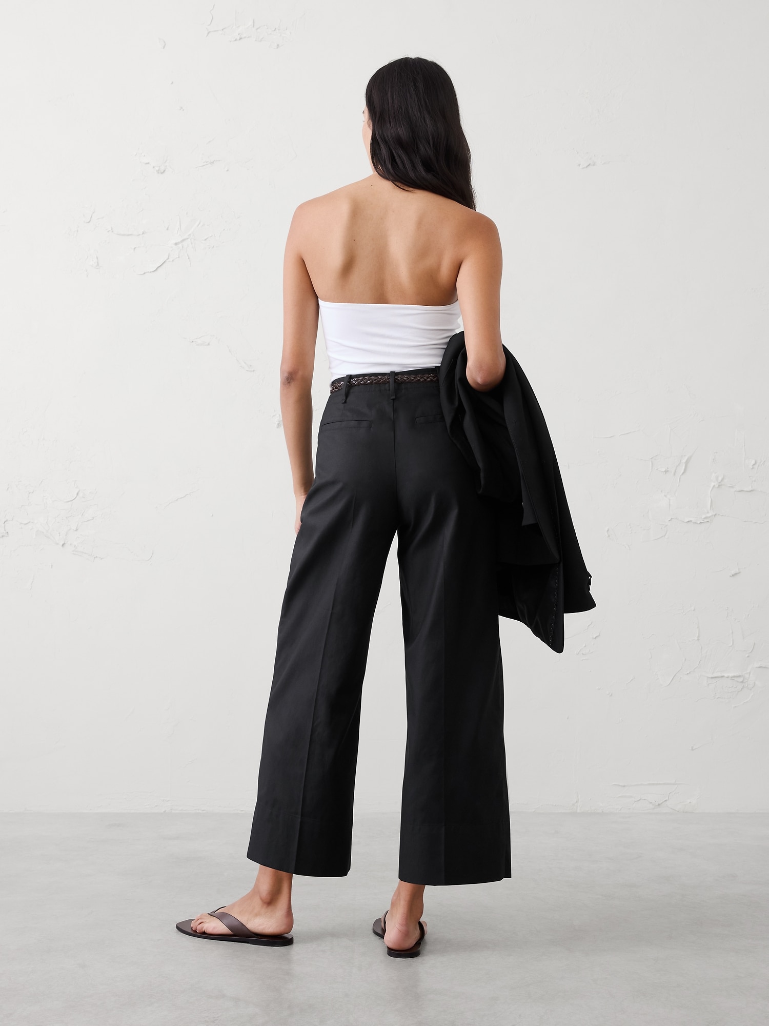 Image number 5 showing, High-Rise Wide-Leg Twill Crop Pant