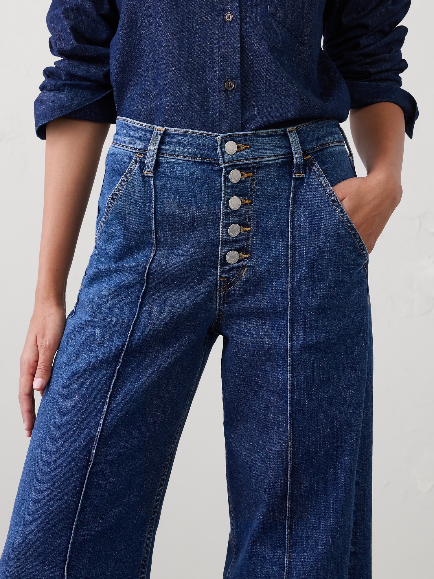 Image number 3 showing, High-Rise Wide-Leg Pintuck Cuffed Jean