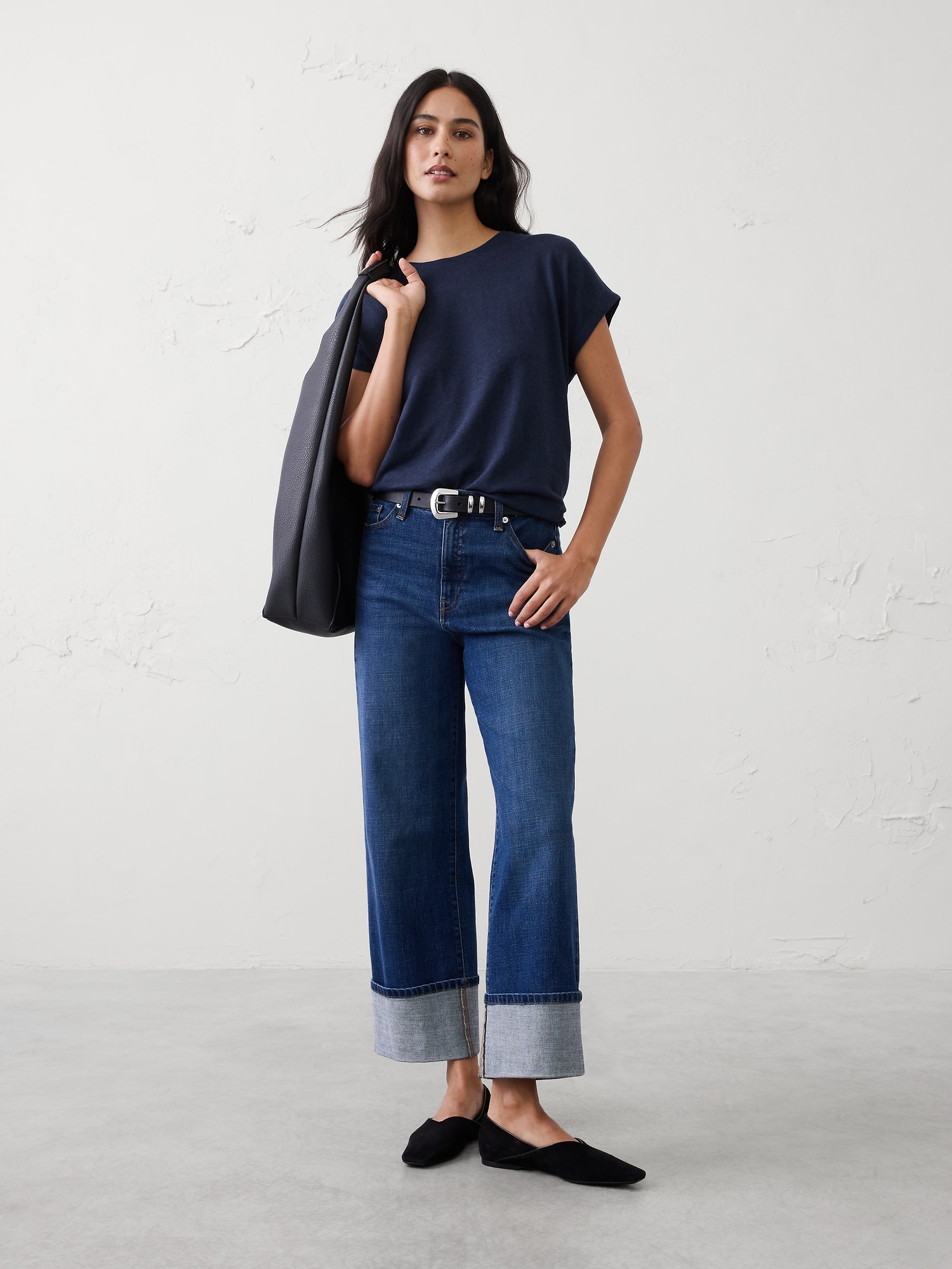 Linen-Blend Dolman-Sleeve T-Shirt