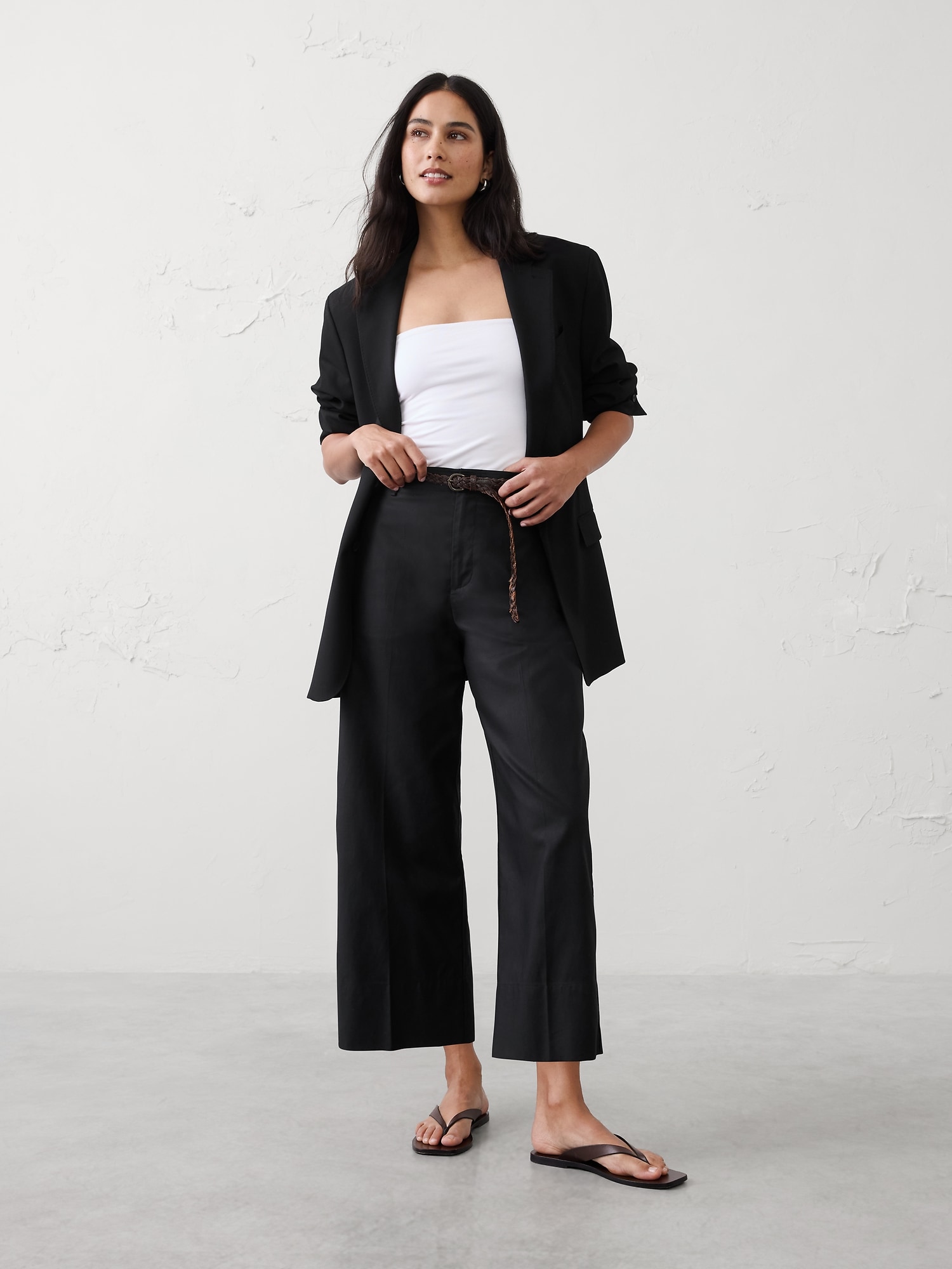 Image number 6 showing, High-Rise Wide-Leg Twill Crop Pant