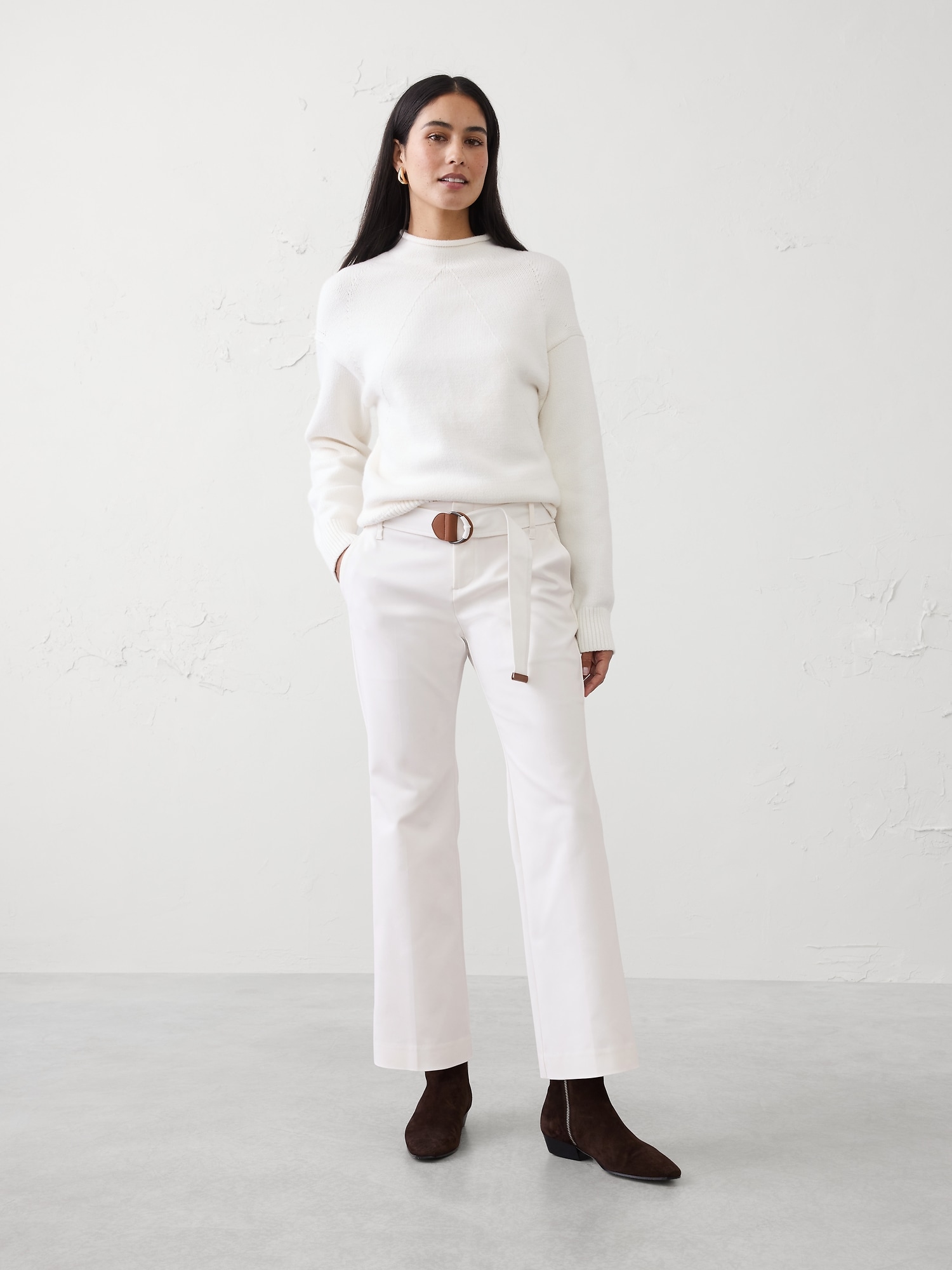 Mid-Rise Kick-Flare Sateen Ankle Pant