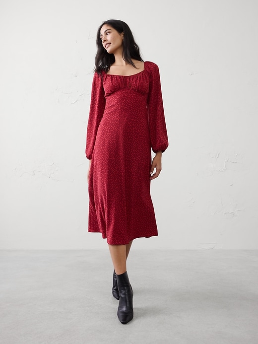 Shirred Bodice Midi Dress | Banana Republic Factory Shirred Bodice Midi Dress | Banana Republic Factory