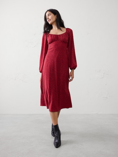 Shirred Bodice Midi Dress