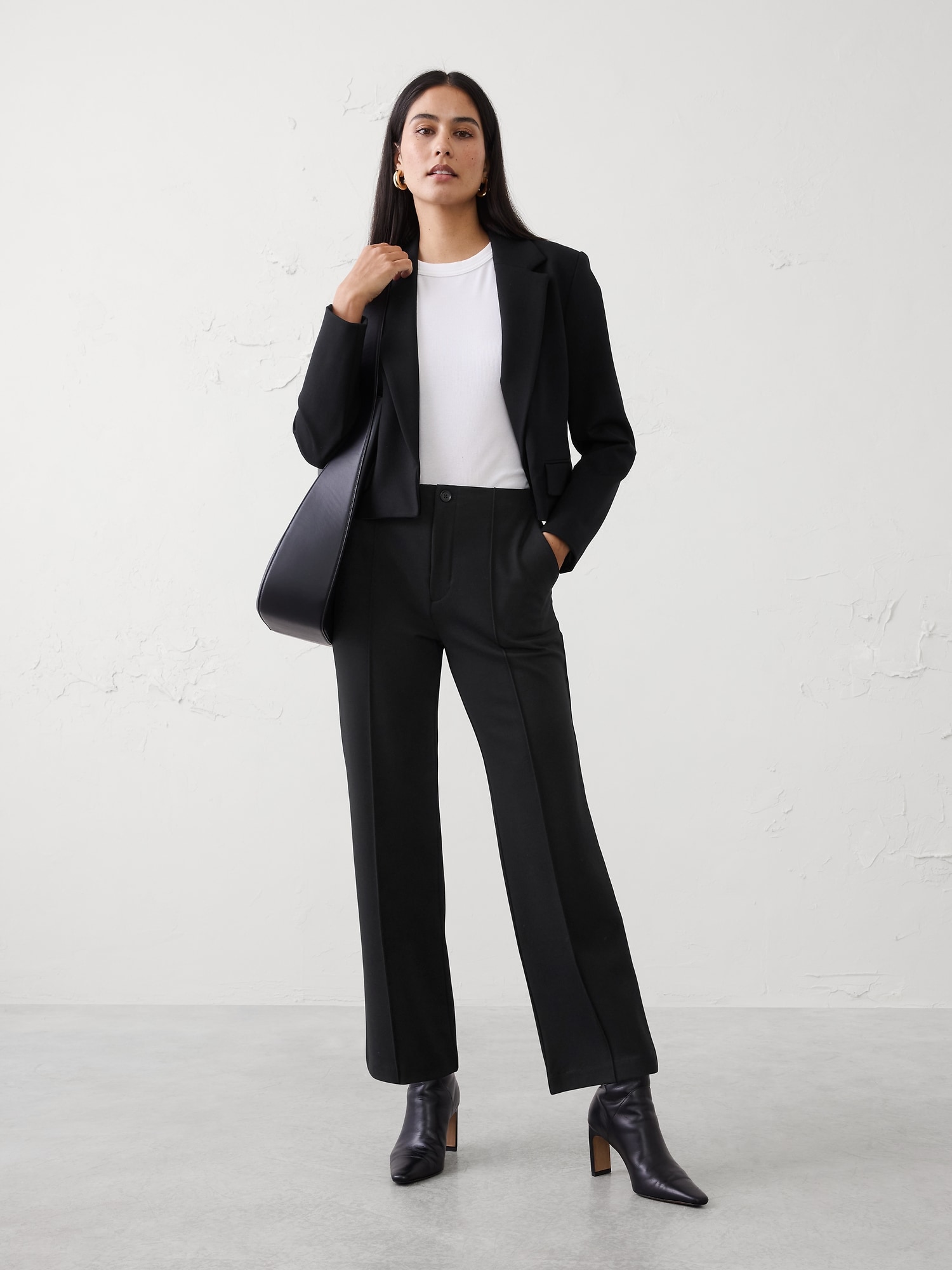 High-Rise Straight Knit Ponte Pant