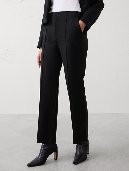 High-Rise Straight Knit Ponte Pant