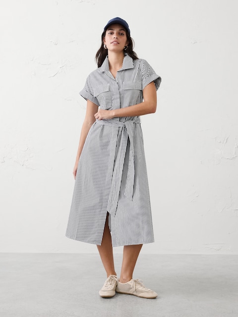 Poplin Utility Midi Shirtdress