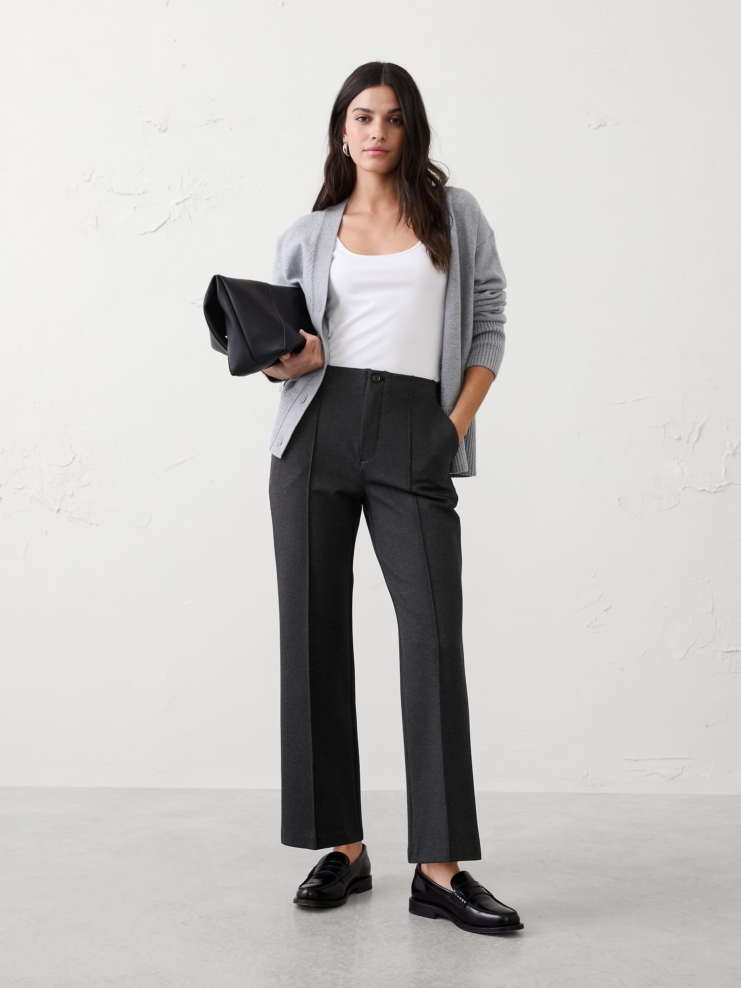 High-Rise Straight Knit Ponte Pant