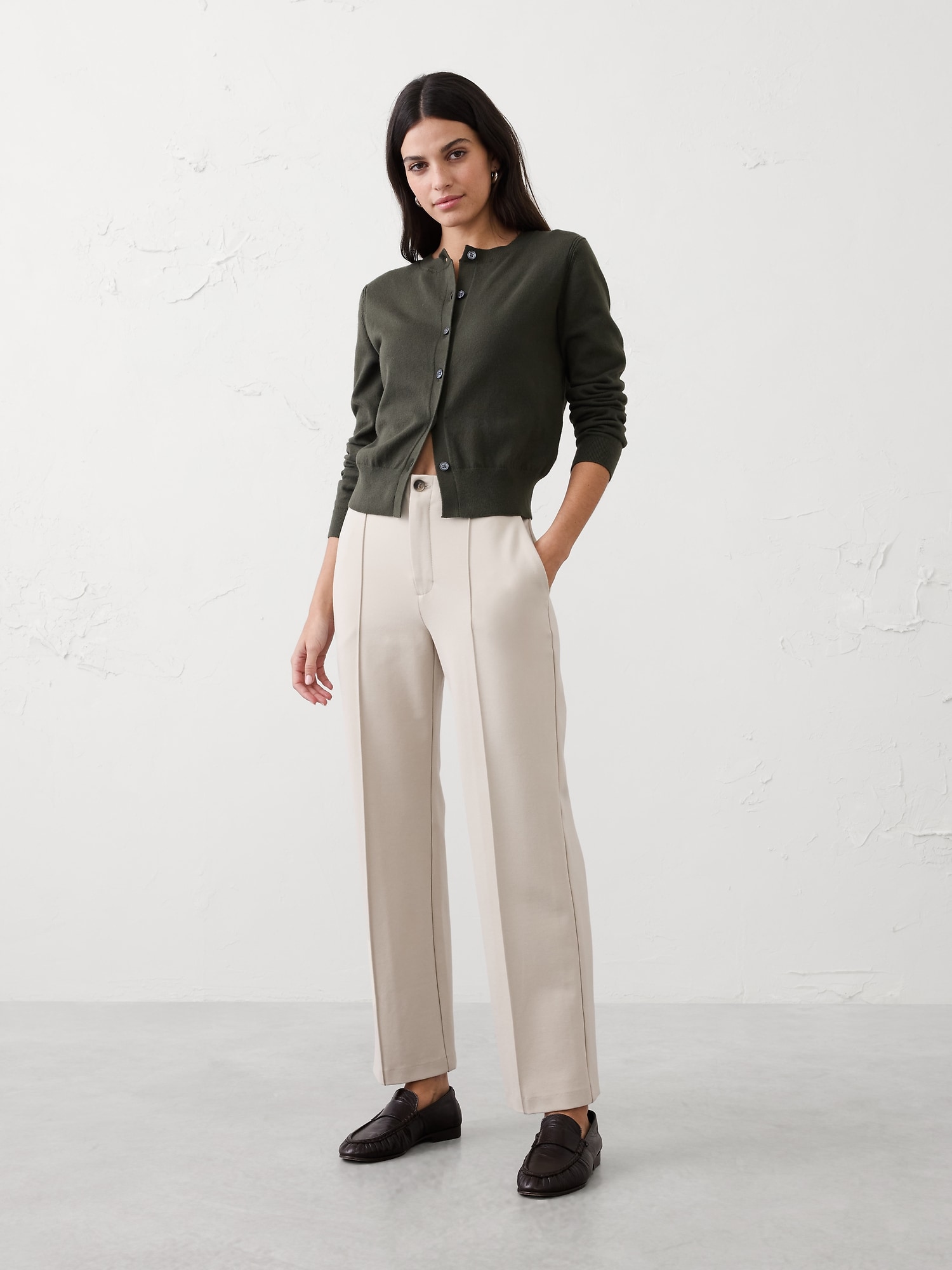 High-Rise Straight Knit Ponte Pant