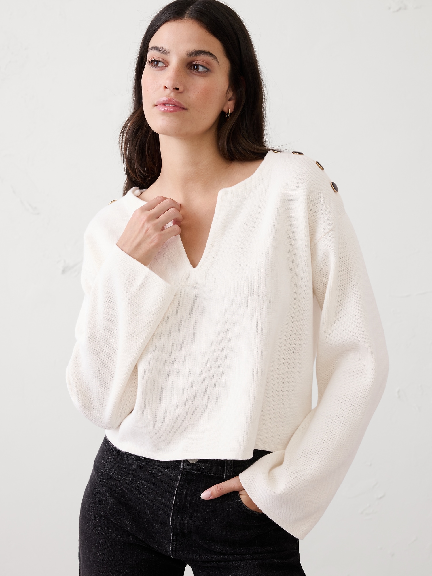 Button Notch-Neck Sweater