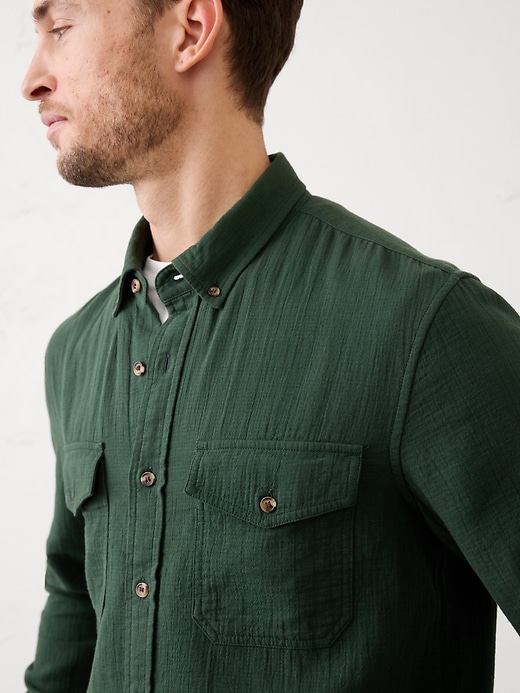 BANANA REPUBLIC ブラックグリーン フェイクレザー 半袖シャツ Banana Republic - BANANA REPUBLIC ブラックグリーン フェイクレザー