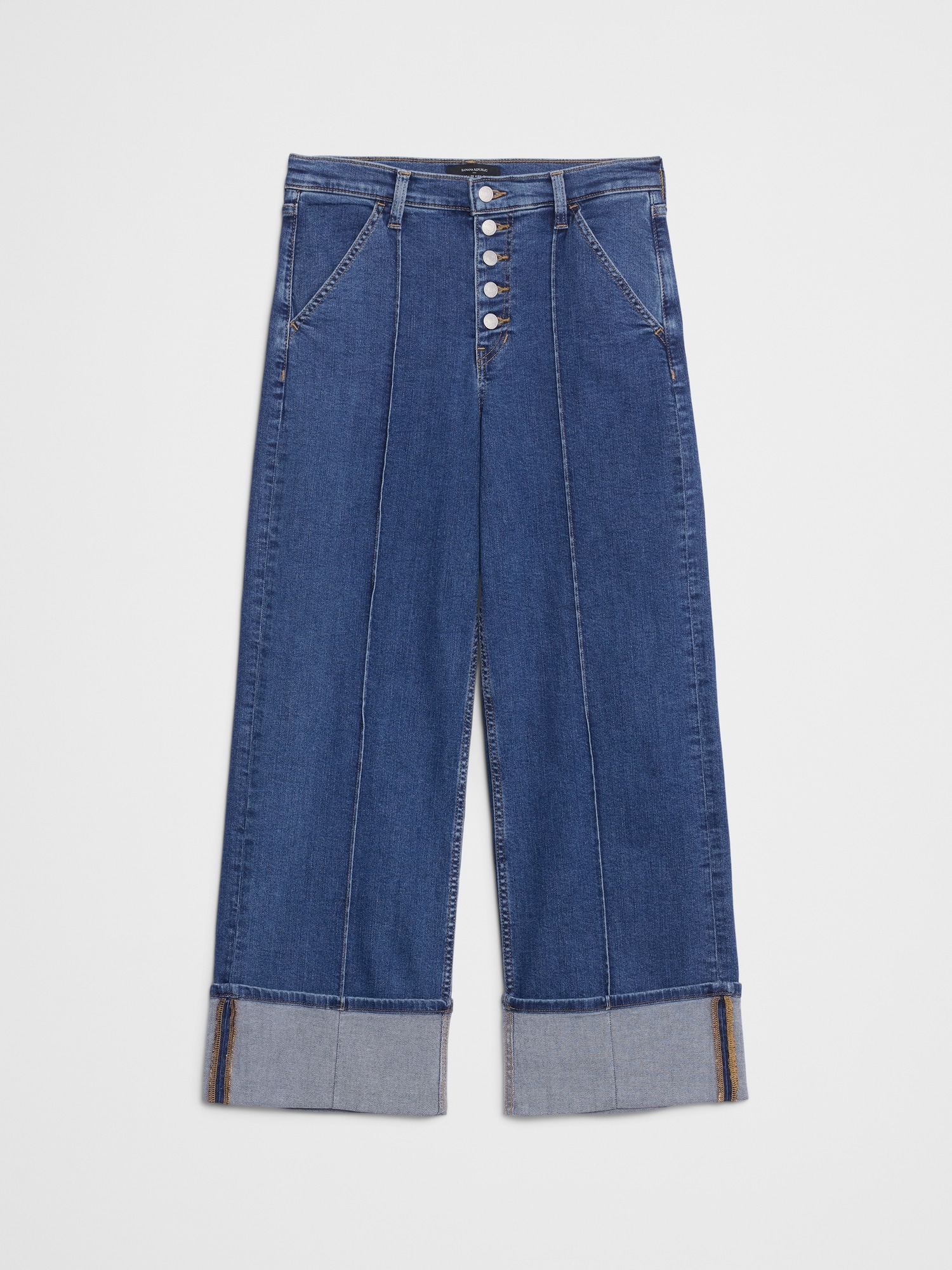 Image number 4 showing, High-Rise Wide-Leg Pintuck Cuffed Jean