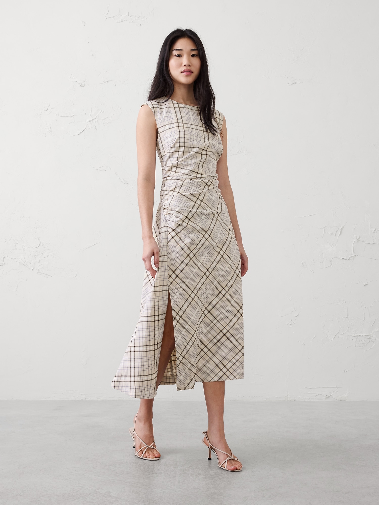 Image number 3 showing, High-Neck Shirred Midi Dress