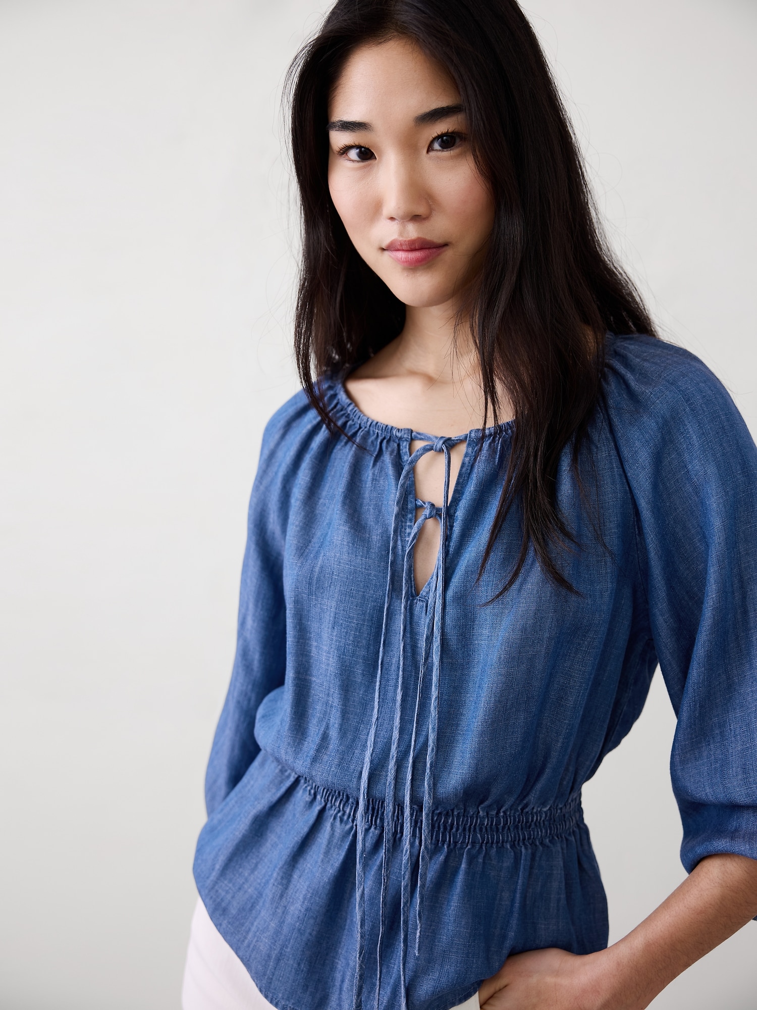 Image number 3 showing, Denim Tie-Front Top