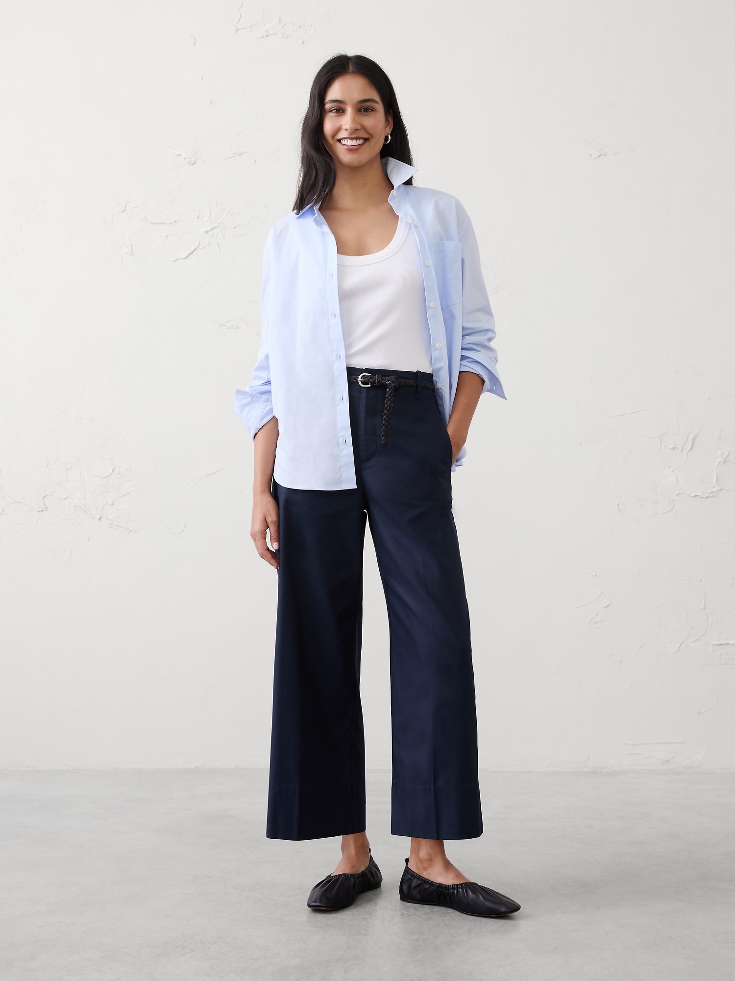 High-Rise Wide-Leg Twill Crop Pant