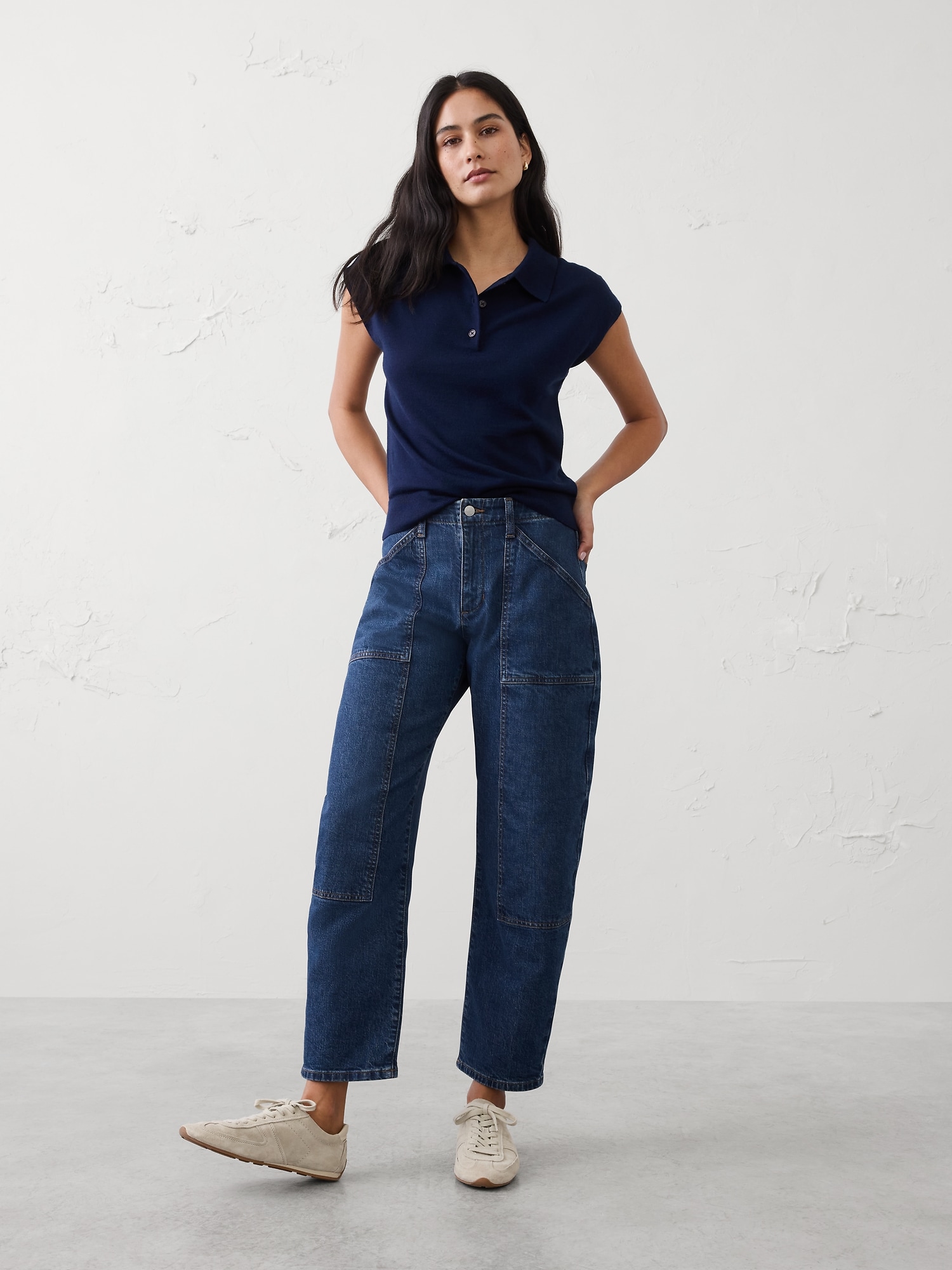 Mid-Rise Barrel-Leg Patchwork Jean