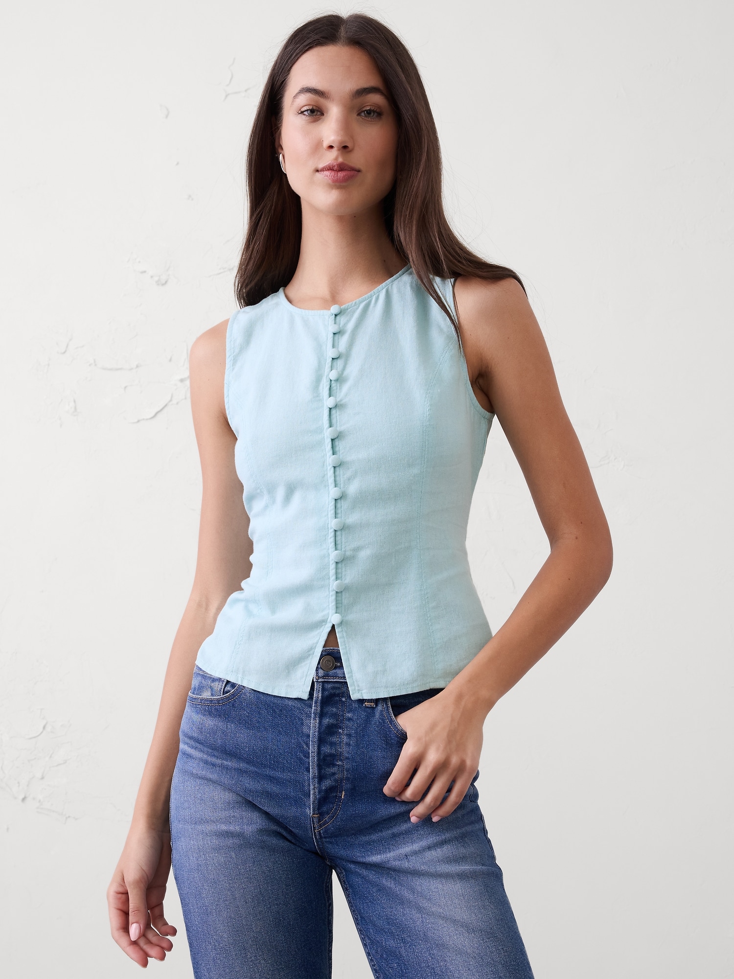 Linen-Blend Tie-Back Vest