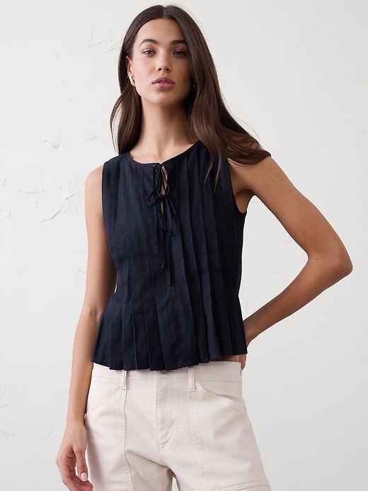 Linen-Blend Two-Tie Swing Top | Banana Republic Factory