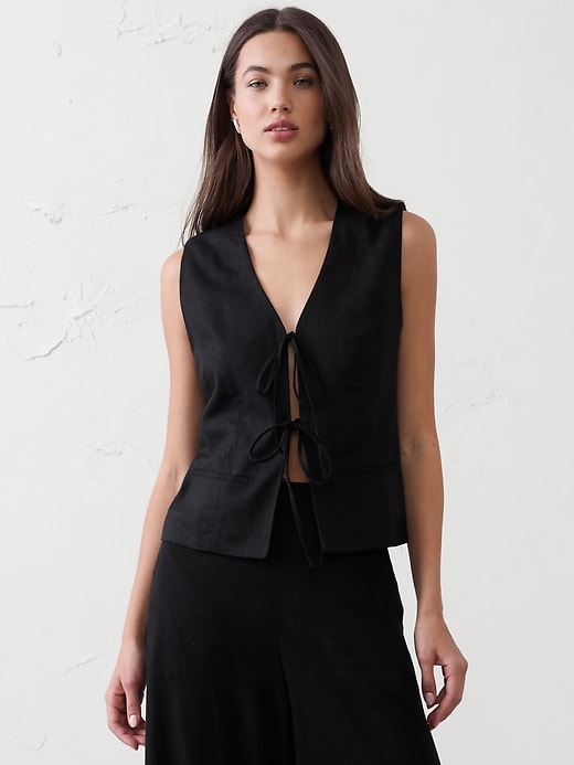 Linen-Blend Tie-Front Vest