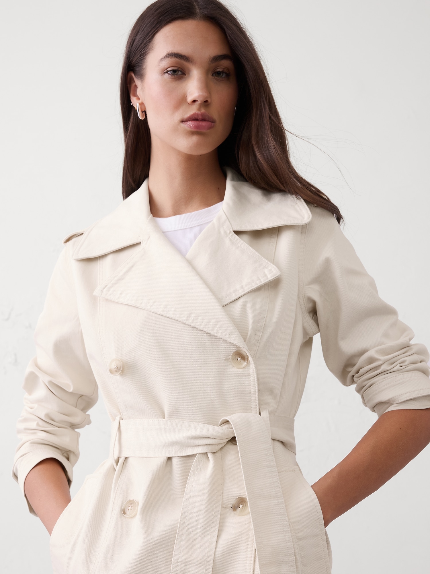 Image number 3 showing, Denim Double Breasted Trench Coat