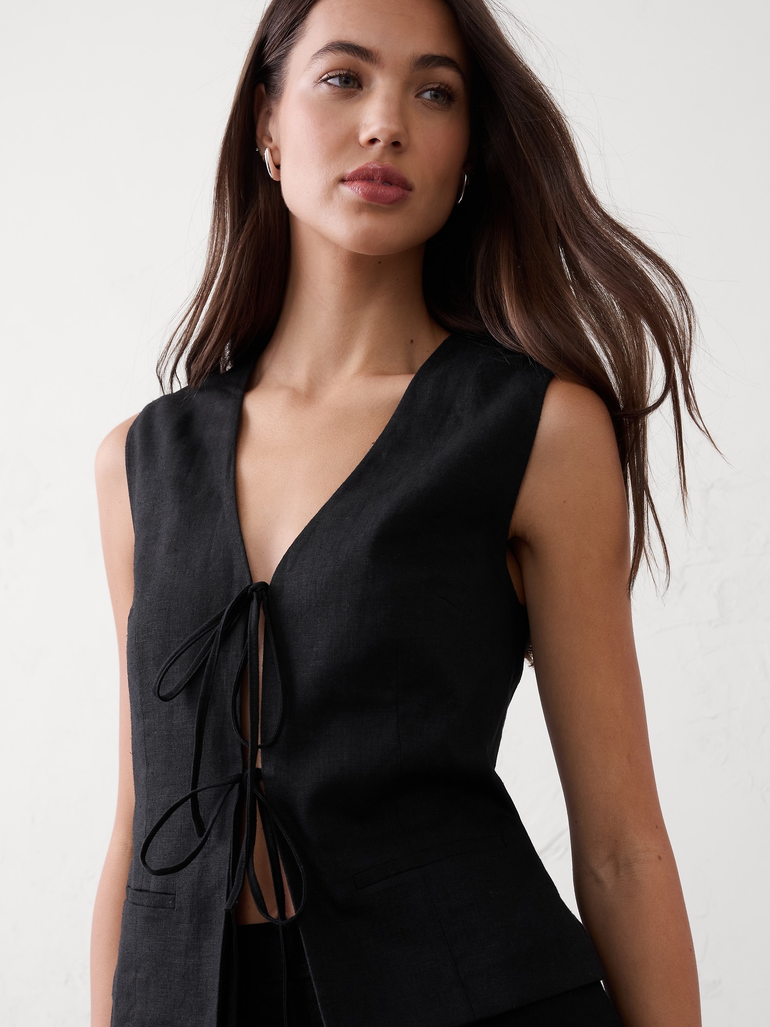 Image number 3 showing, Linen-Blend Tie-Front Vest