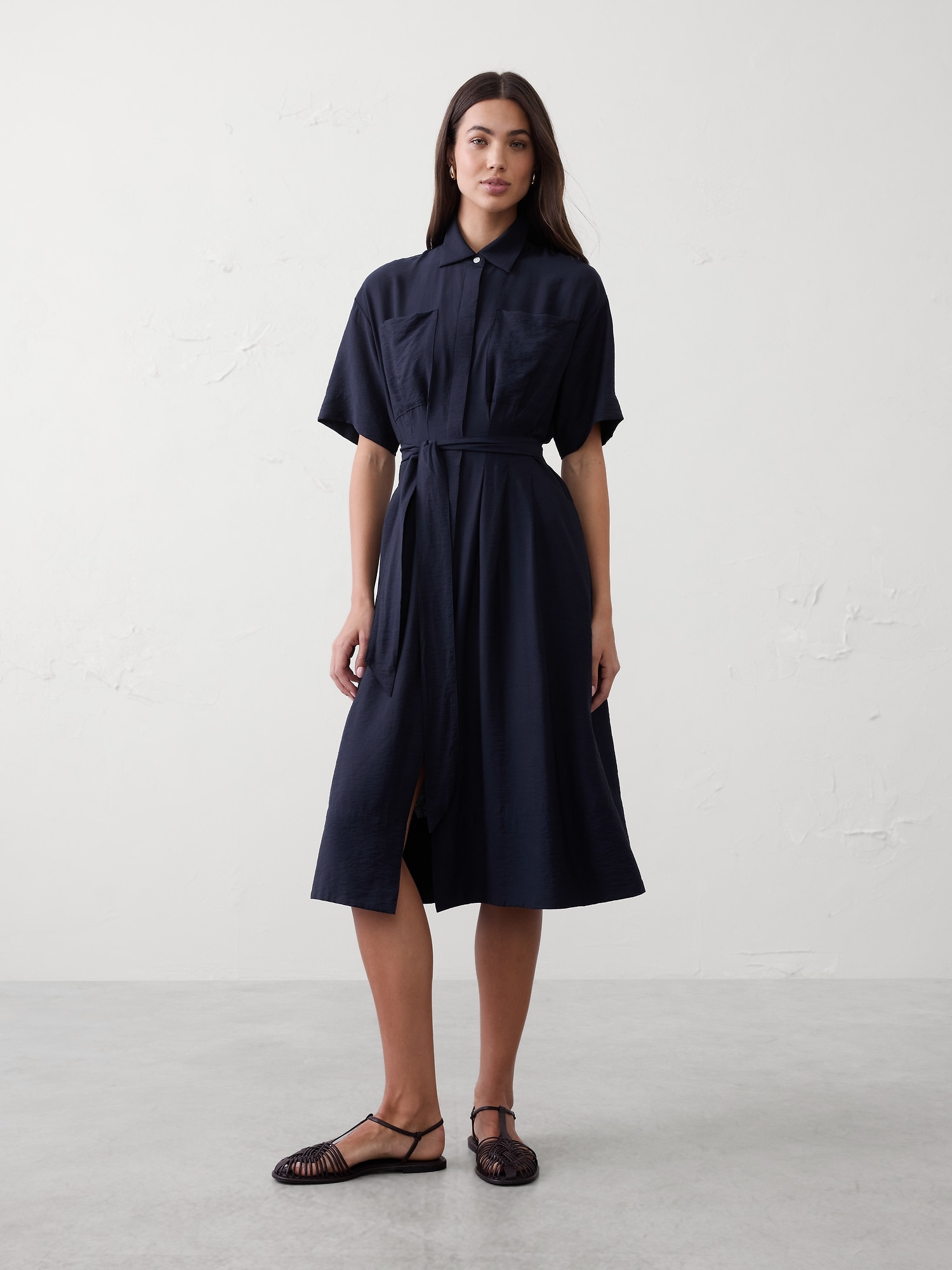 Pleated Midi Shirtdress