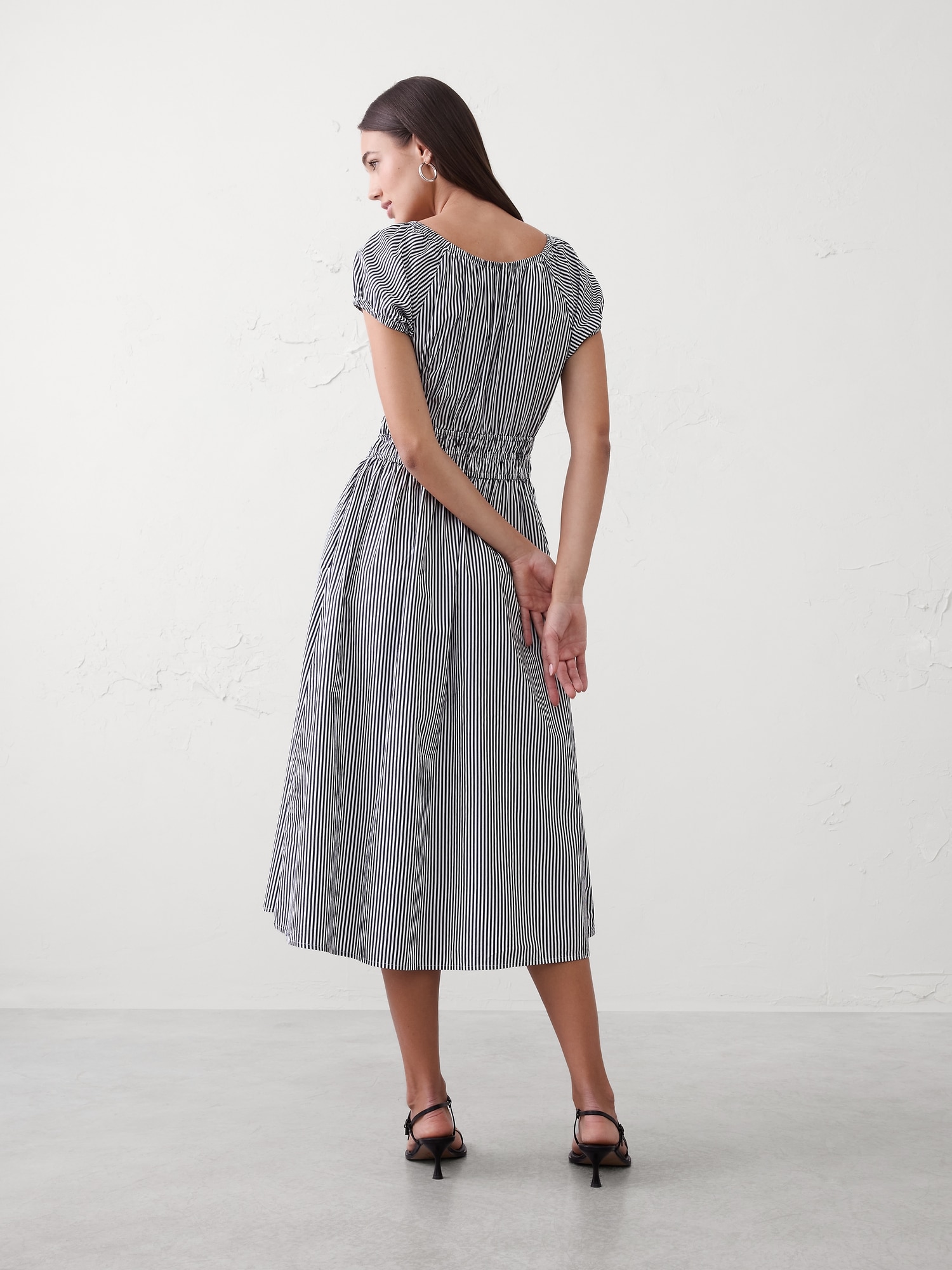 Image number 2 showing, Poplin Gathered-Neck Midi Dress