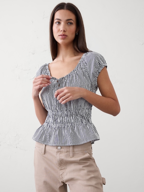 Elastic Scoop-Neck Top